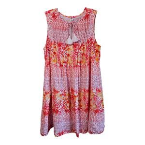 OLD NAVY Women's L Hawaiian Luau Dress Floral Orange Tassel Tie Sleeveless